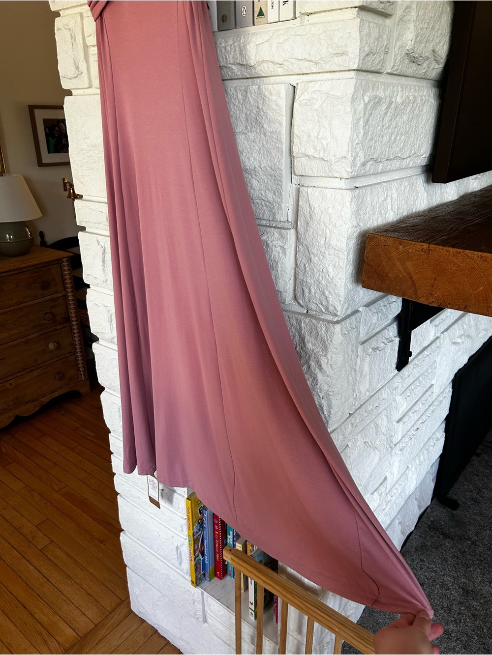 OGL NWT Flowy Criss-Cross Off Shoulder Midi Brami Dress Size Large Rose Mauve - Picture 14 of 16